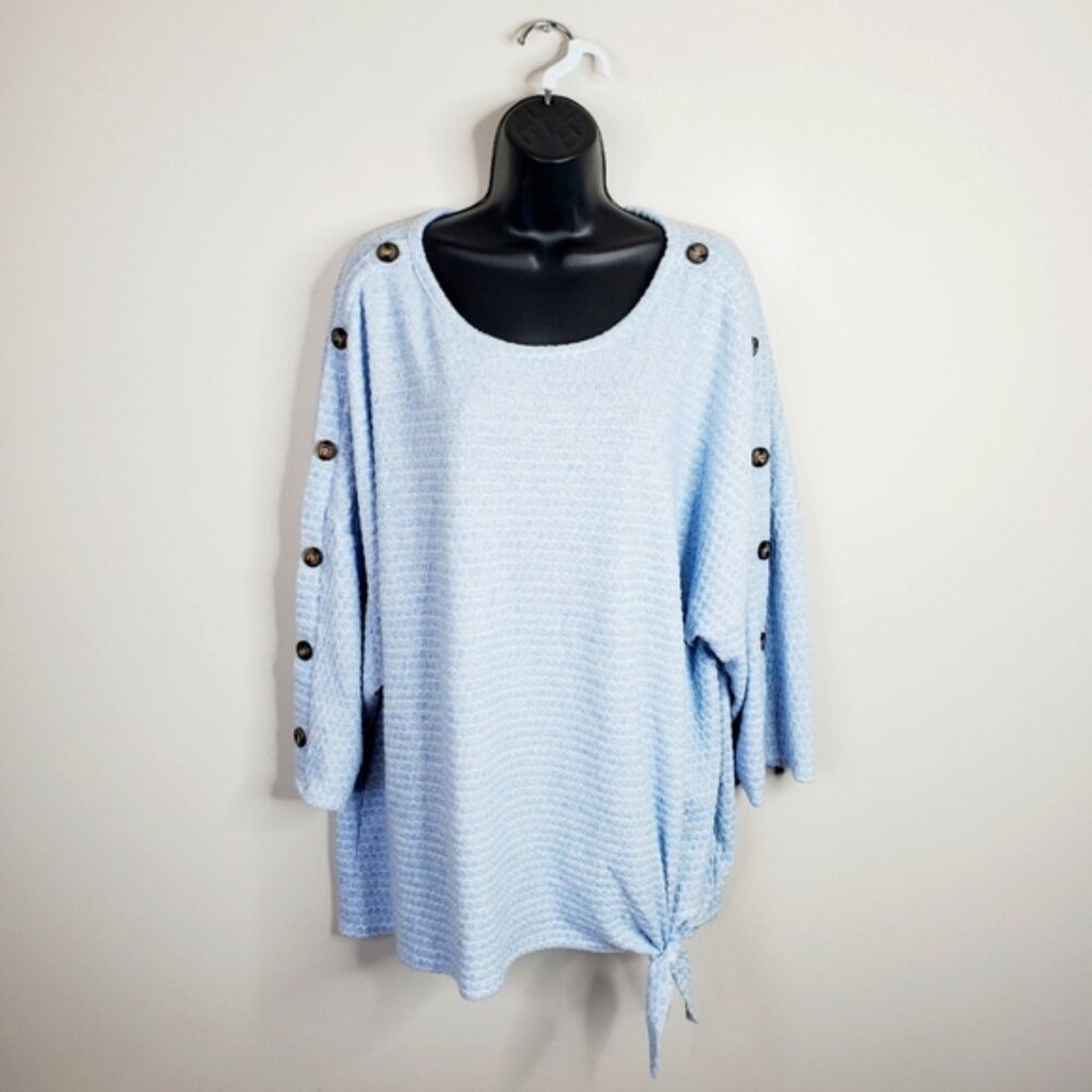 New York Laundry Thermal Lagenlook Boho Button Tie Lounge Top 3X